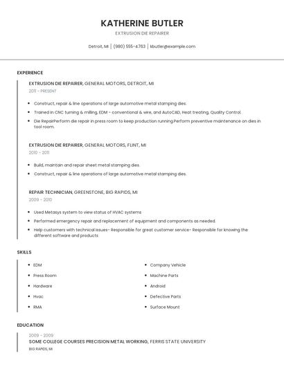 Extrusion Die Repairer Resume