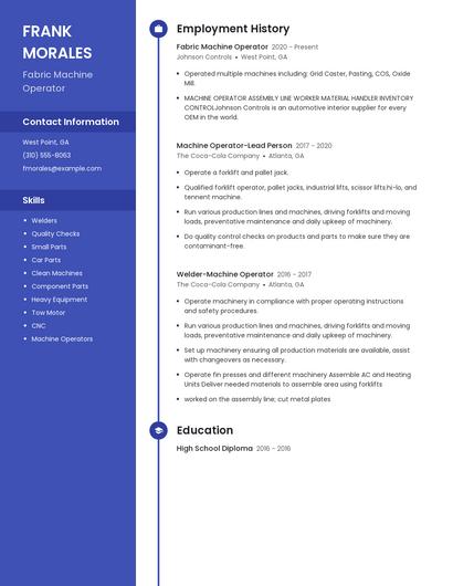Fabric Machine Operator Resume