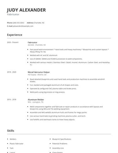 Fabricator Resume