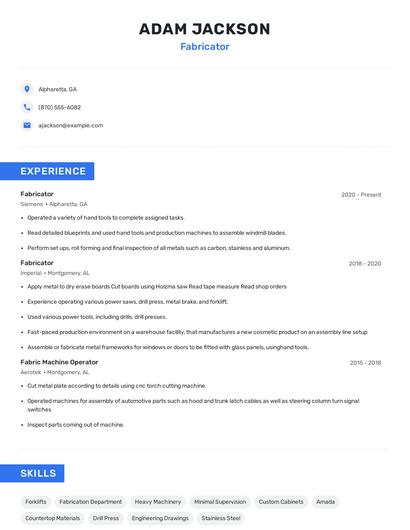 Fabricator Resume