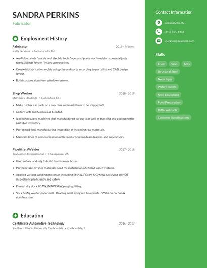 Fabricator Resume