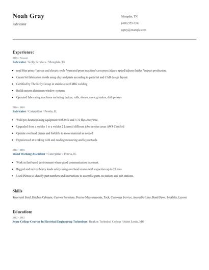 Fabricator Resume