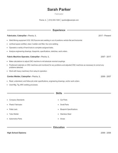 Fabricator Resume