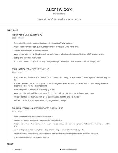 Fabricator Resume