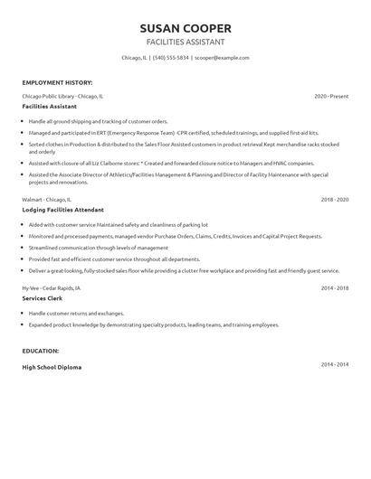 Facilities Assistant Resume