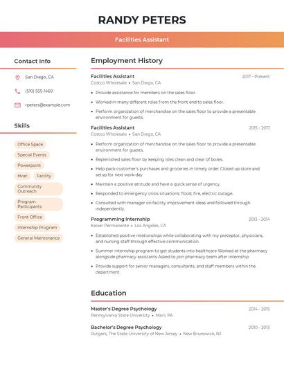 Facilities Assistant Resume
