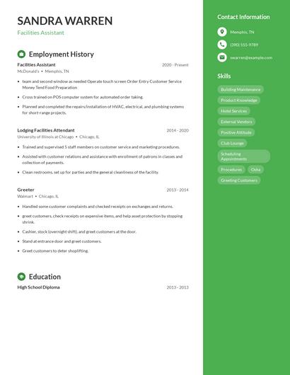Facilities Assistant Resume