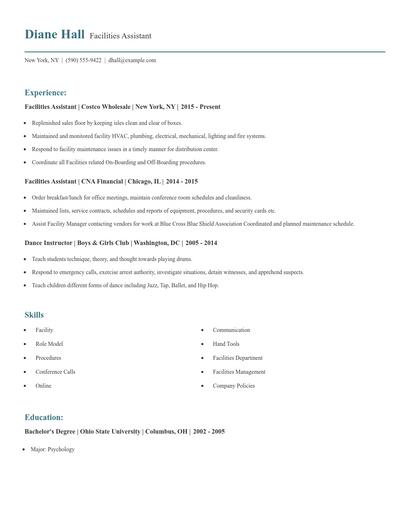 Facilities Assistant Resume