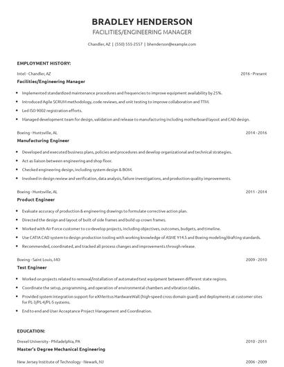 Facilities/Engineering Manager Resume