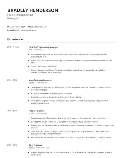 Facilities/Engineering Manager Resume