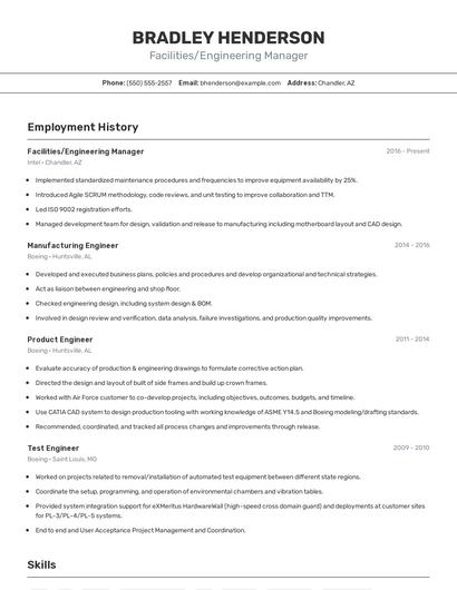 Facilities/Engineering Manager Resume