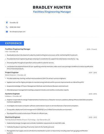 Facilities/Engineering Manager Resume