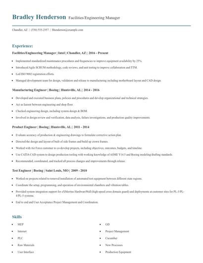 Facilities/Engineering Manager Resume