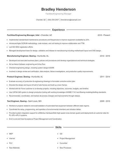Facilities/Engineering Manager Resume
