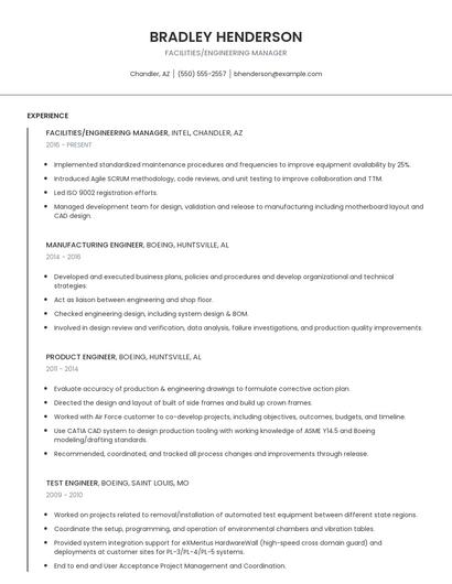 Facilities/Engineering Manager Resume