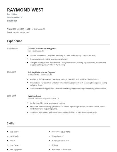 Facilities Maintenance Engineer Resume