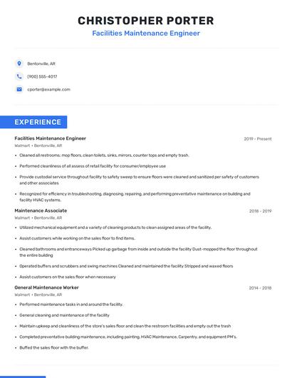 Facilities Maintenance Engineer Resume
