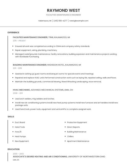 Facilities Maintenance Engineer Resume