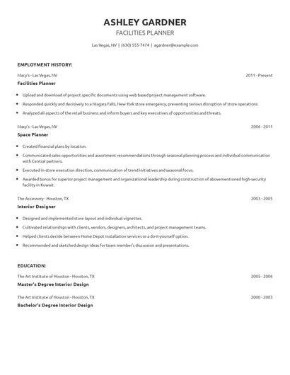 Facilities Planner Resume