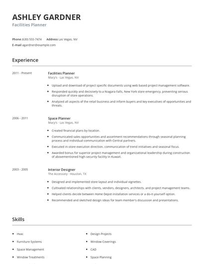 Facilities Planner Resume