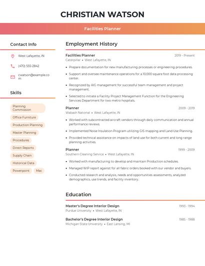 Facilities Planner Resume