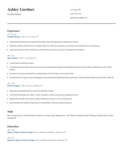 Facilities Planner Resume