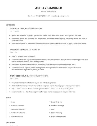 Facilities Planner Resume