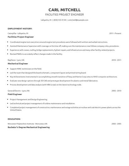Facilities Project Engineer Resume