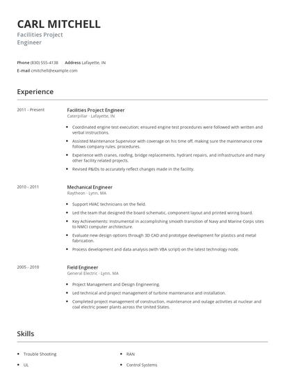 Facilities Project Engineer Resume