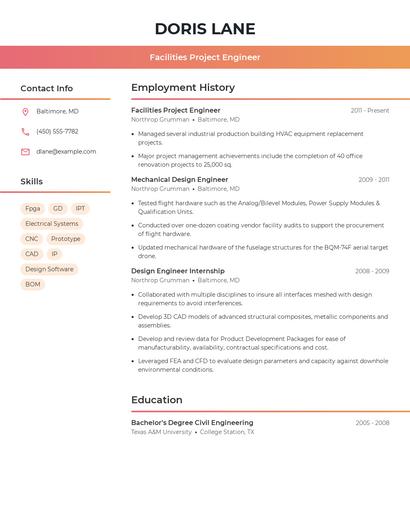 Facilities Project Engineer Resume