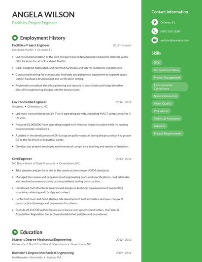 Facilities Project Engineer Resume
