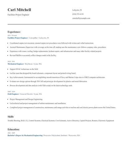 Facilities Project Engineer Resume
