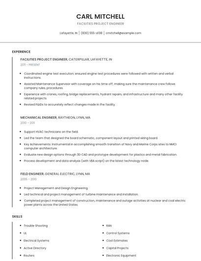 Facilities Project Engineer Resume