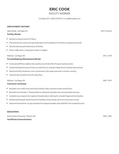 Facility Worker Resume