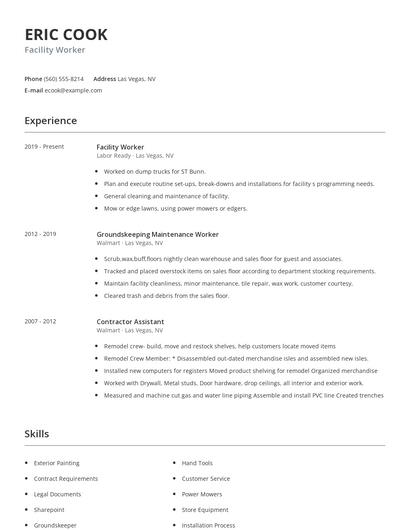 Facility Worker Resume