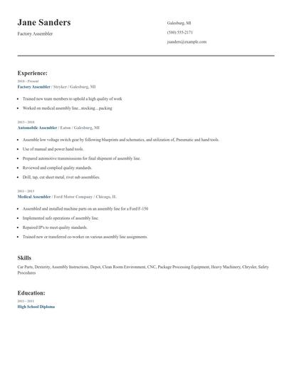 Factory Assembler Resume