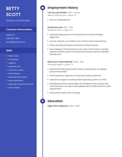 Factory Line Worker Resume