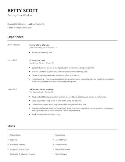Factory Line Worker Resume