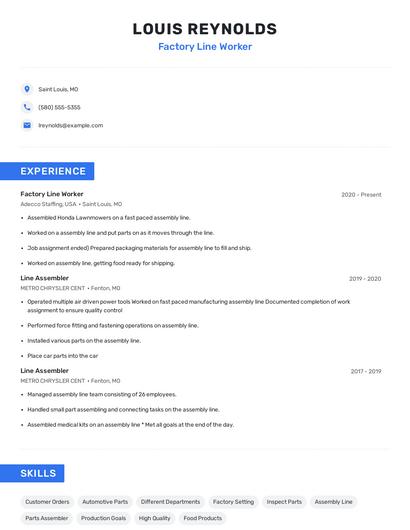Factory Line Worker Resume