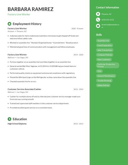 Factory Line Worker Resume