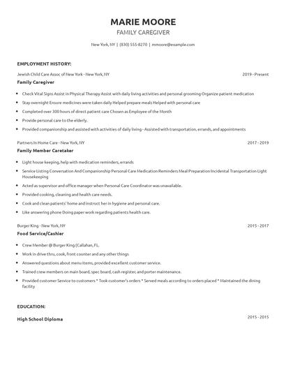 Family Caregiver Resume