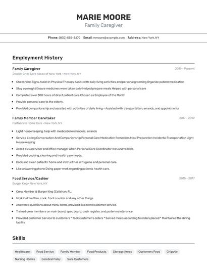 Family Caregiver Resume