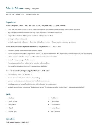 Family Caregiver Resume