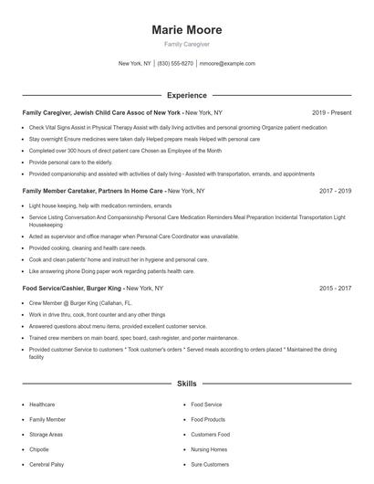 Family Caregiver Resume