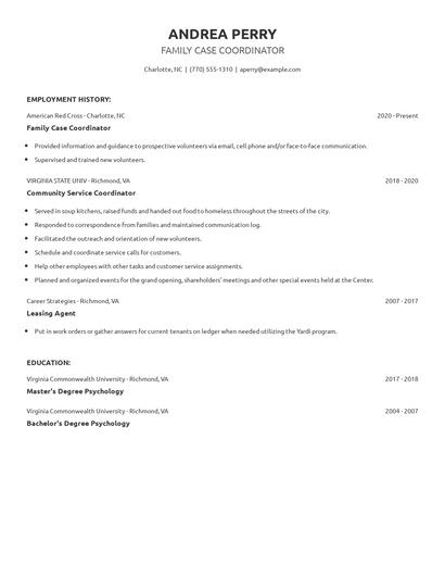 Family Case Coordinator Resume