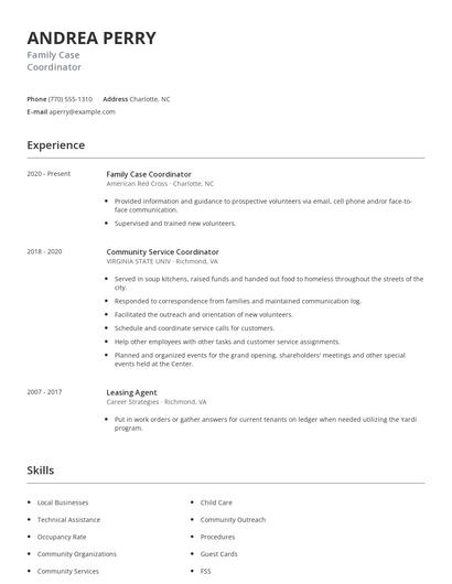 Family Case Coordinator Resume