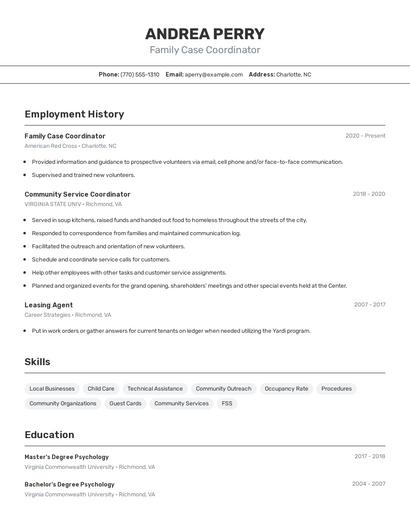 Family Case Coordinator Resume