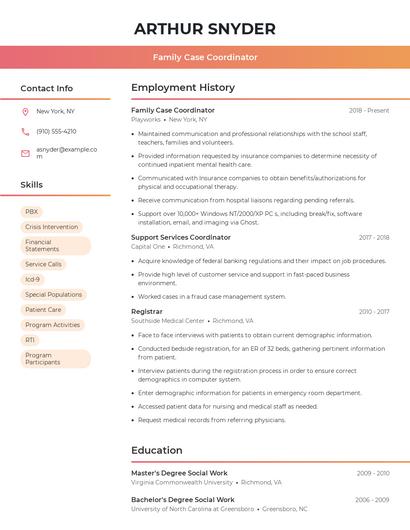 Family Case Coordinator Resume