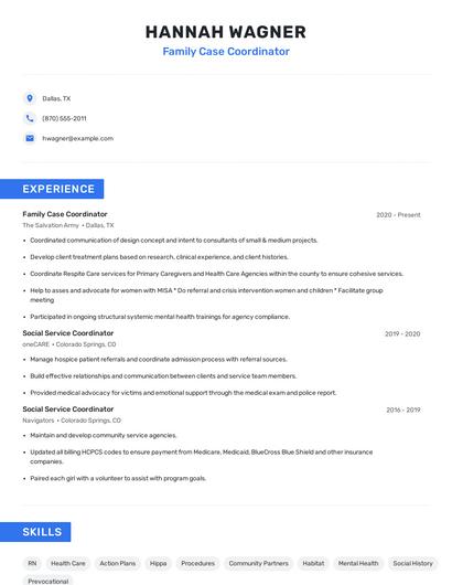 Family Case Coordinator Resume