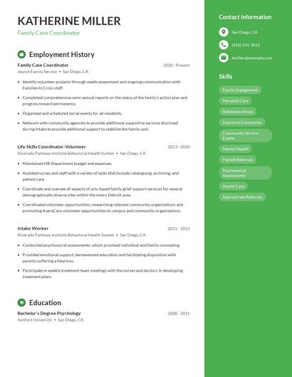 Family Case Coordinator Resume